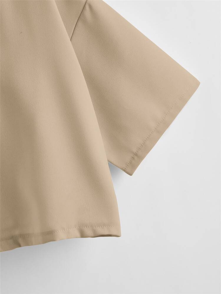 SHEIN LUNE Solid Lapel Neck Blouse - Coffee Brown - View 4