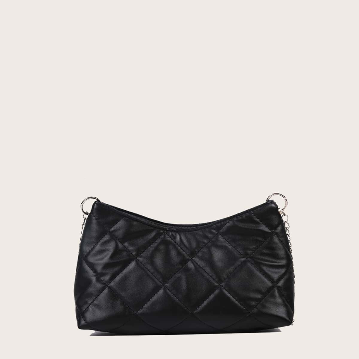 

Quilted Chain Crossbody Bag, Black