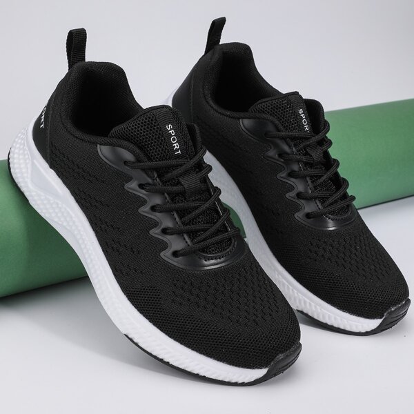 

Lace Up Front Knit Sneakers, Black