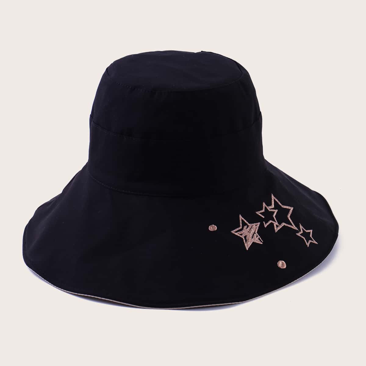 

Star Embroidery Bucket Hat, Black