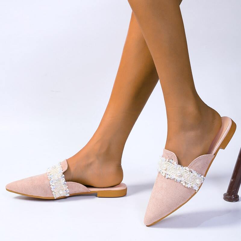 

Faux Pearl Decor Flat Mules, Pink