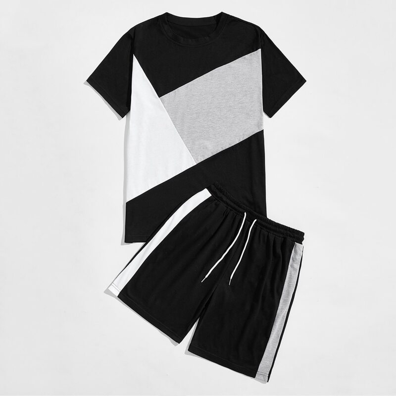 

Guys Color Block Tee & Drawstring Waist Shorts, Multicolor