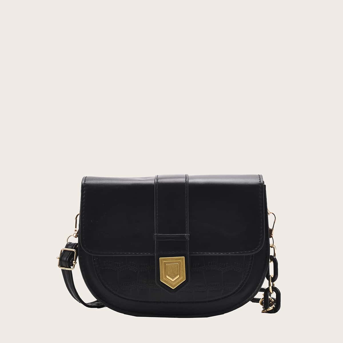 

Croc Embossed Saddle Bag, Black