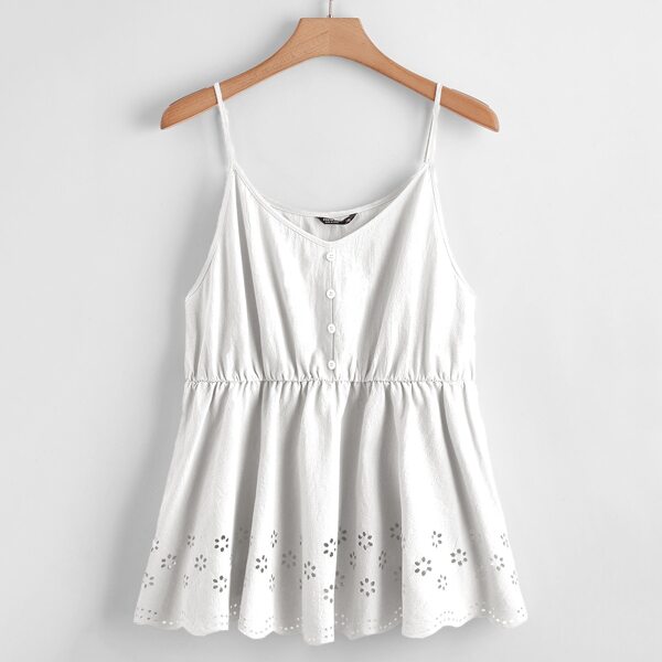 

Plus Laser Cut Out Peplum Cami Top, White