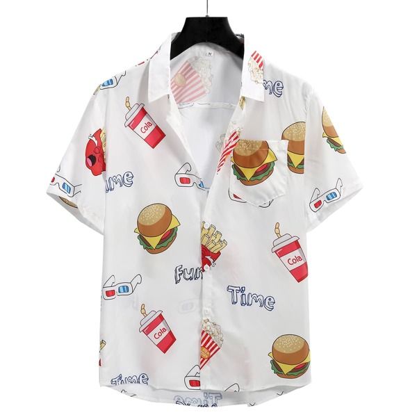 

Men Food Print Button Through Shirt, White