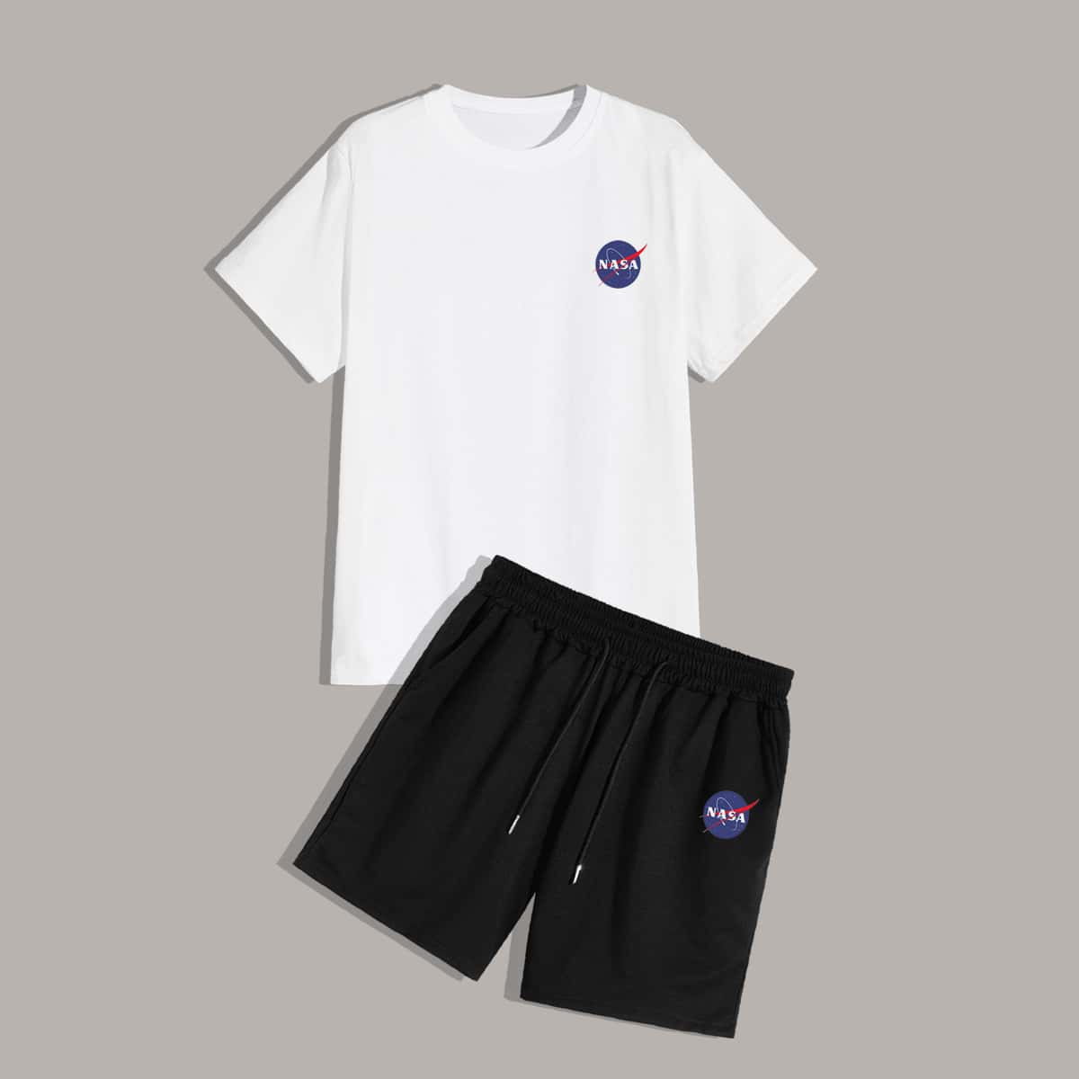 

Guys Letter Graphic Tee & Drawstring Shorts, Black and white