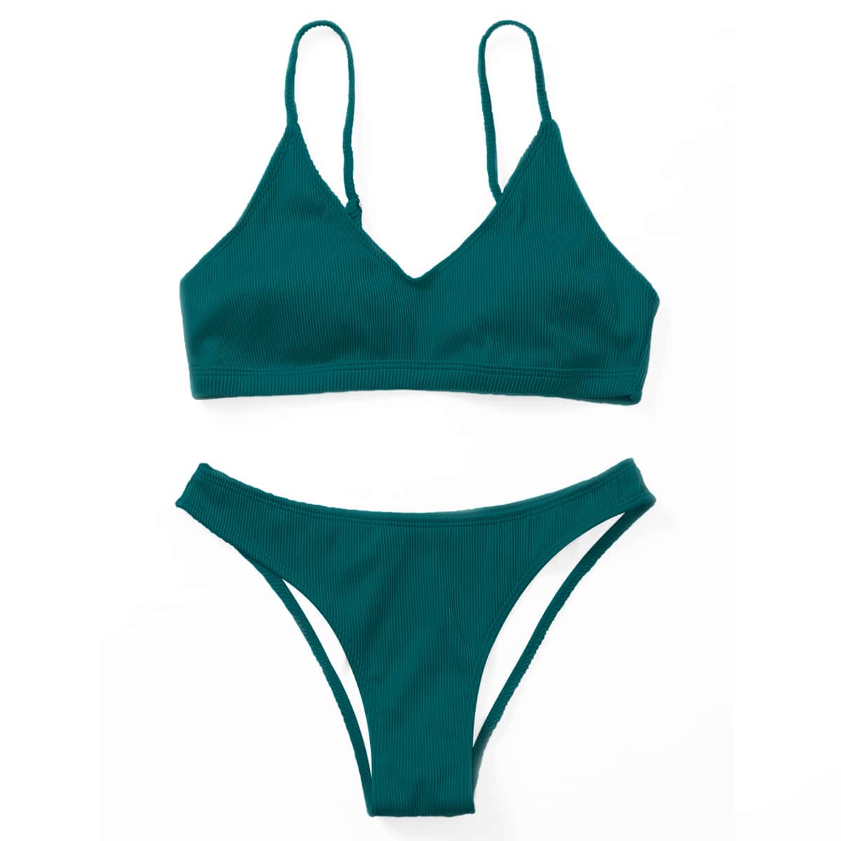 

Plain Rib Bikini Swimsuit, Dark green