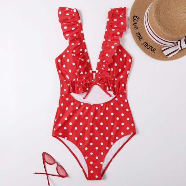 

Polka Dot Ruffle One Piece Swimsuit, Red and white