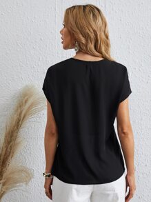 EMERY ROSE Zip Half Placket Top - Black - View 2