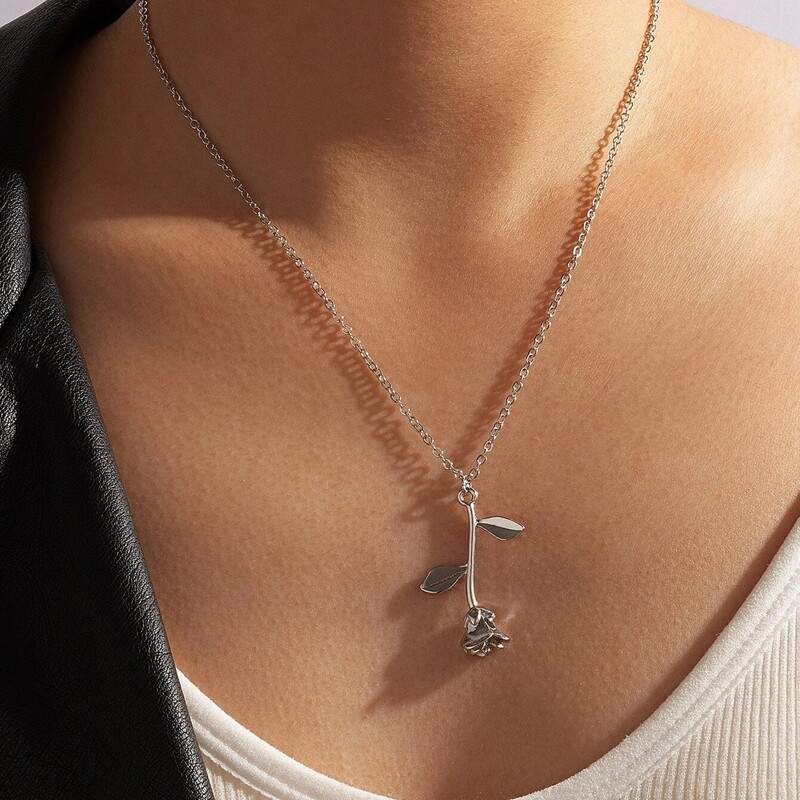 

Rose Charm Necklace, Silver