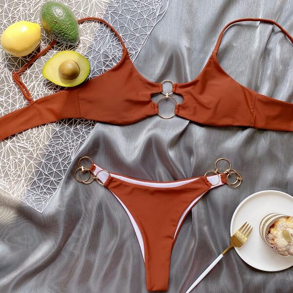 

Ring Linked Bikini Swimsuit, Brown