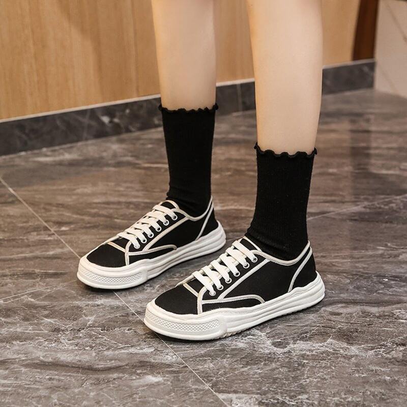 

Contrast Binding Lace-up Canvas Sneakers, Black