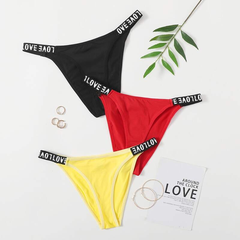 

3pack Letter Graphic Thong Set, Multicolor