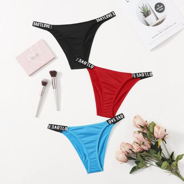 

3pack Letter Graphic Thong Set, Multicolor