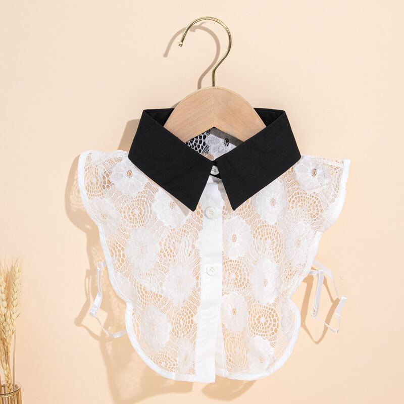 

Lace Trim Dickey Collar, Black and white