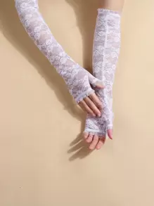 女士蕾丝长手套秋装 - 白色 - 查看 2