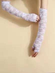 女士蕾丝长手套秋装 - 白色 - 查看 3