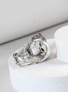 1 pieza Anillo con cabeza de dragón estilo punk, adecuado para uso diario - Plata antigua - Ver 4