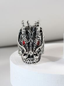 1 pieza Anillo con cabeza de dragón estilo punk, adecuado para uso diario - Plata antigua - Ver 5