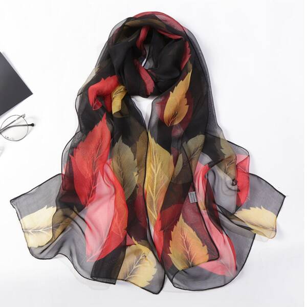 

Leaf Print Scarf, Black