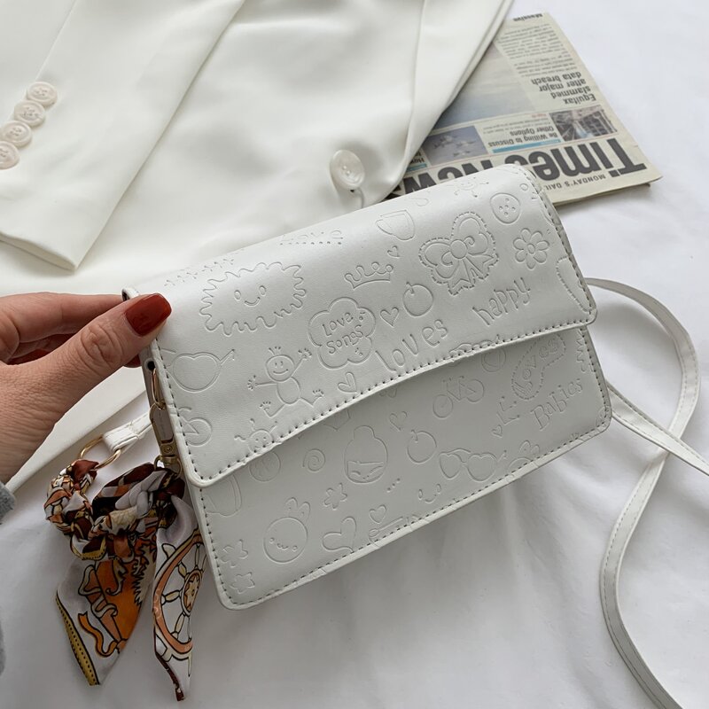 

Cartoon Embossed Crossbody Bag, White