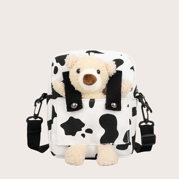 

Kids Cartoon Decor Cow Print Crossbody Bag, White