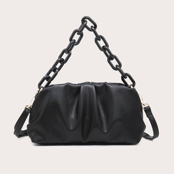 

Ruched Chain Shoulder Bag, Black