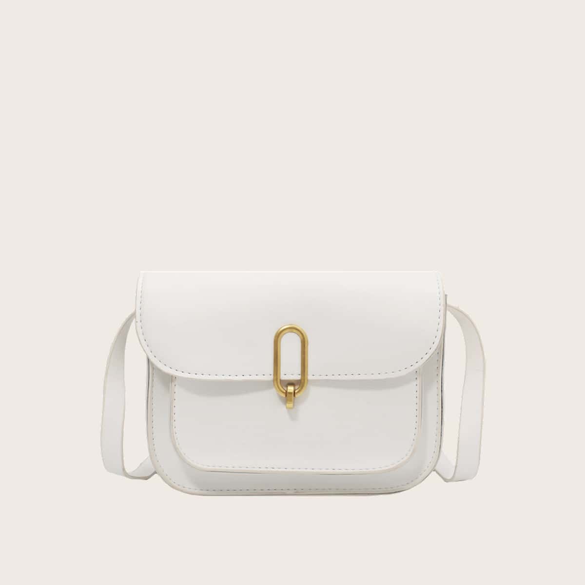 

Solid Flap Crossbody Bag, White