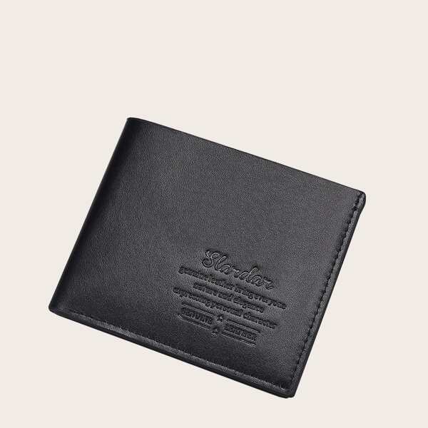 

Men Letter Embossed Small Wallet, Black