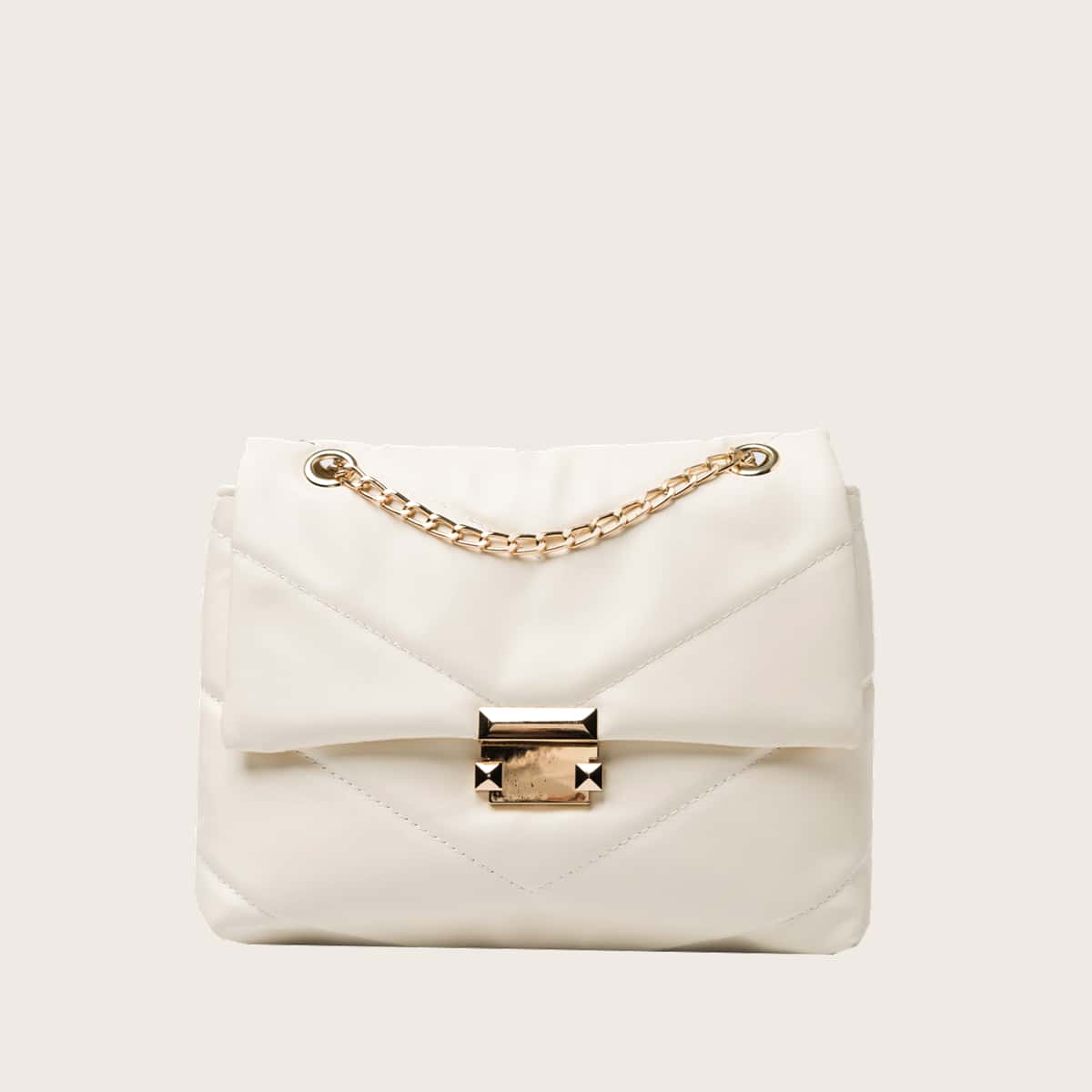 

Chevron Chain Crossbody Bag, White