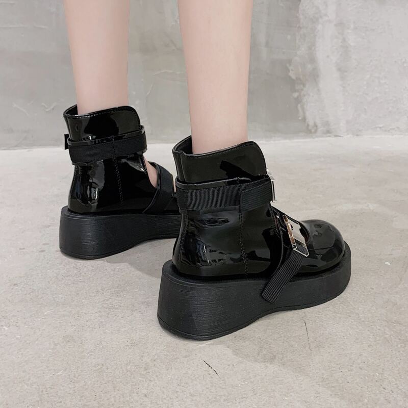 

Double Release Buckle Mary Jane Wedges, Black