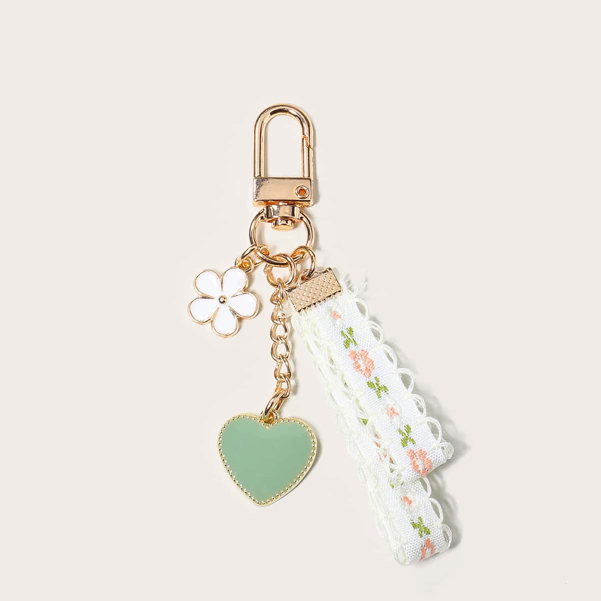 

Heart & Floral Bag Charm, Mint green
