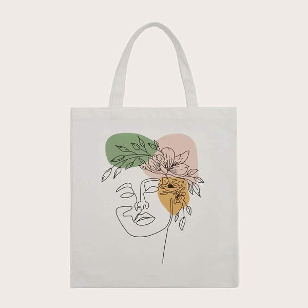 

Figure & Floral Graphic Shopper Bag, White