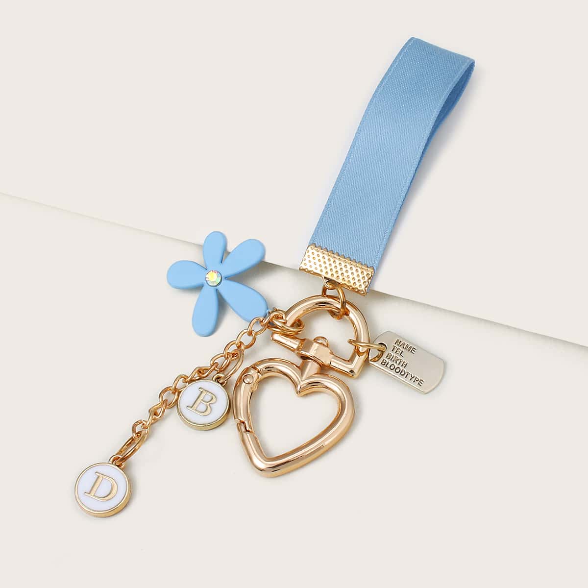 

Heart & Floral Bag Charm, Blue
