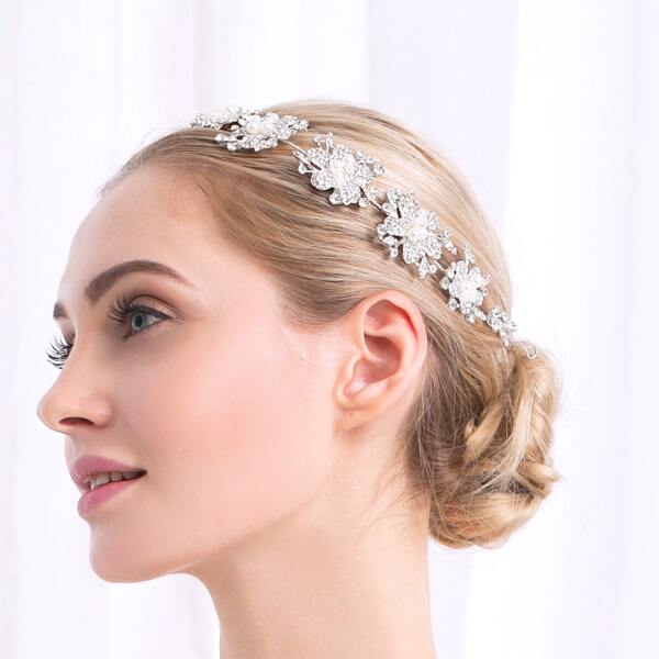 

Rhinestone & Faux Pearl Decor Bridal Hair Accessory, Silver