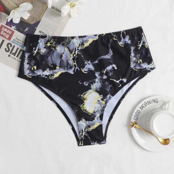 

Marble Print High Waisted Bikini Panty, Black