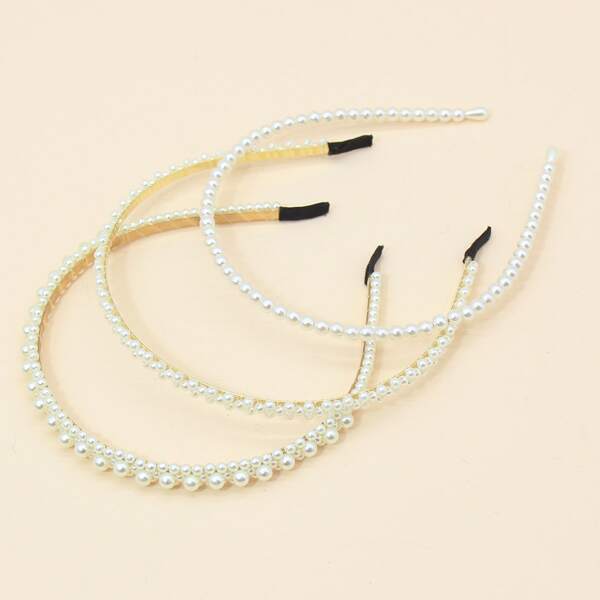 

3pcs Girls Faux Pearl Decor Hair Hoop, White