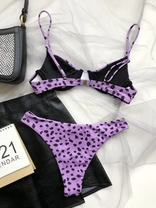 Dalmatian Rib Underwire Bikini, For Summer Beach Vacation - Purple - View 2