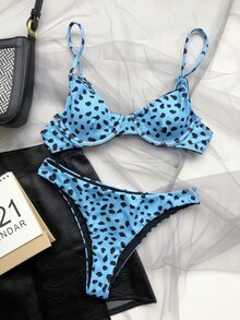 Dalmatian Rib Underwire Bikini, For Summer Beach Vacation - Blue - View 4