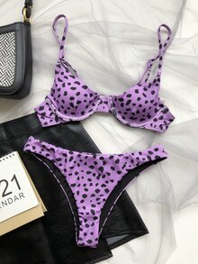 Dalmatian Rib Underwire Bikini, For Summer Beach Vacation - Purple - View 4