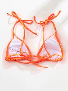 Swim Mod Summer Metallic Tie Shoulder Bikini Top - Orange - View 2
