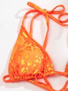 Swim Mod Summer Metallic Tie Shoulder Bikini Top - Orange - View 3