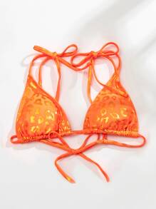 Swim Mod Summer Metallic Tie Shoulder Bikini Top - Orange - View 4