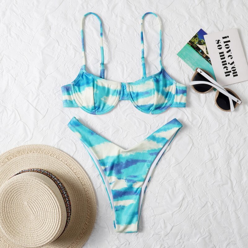 

Tie Dye Underwire High Cut Bikini Swimsuit, Multicolor