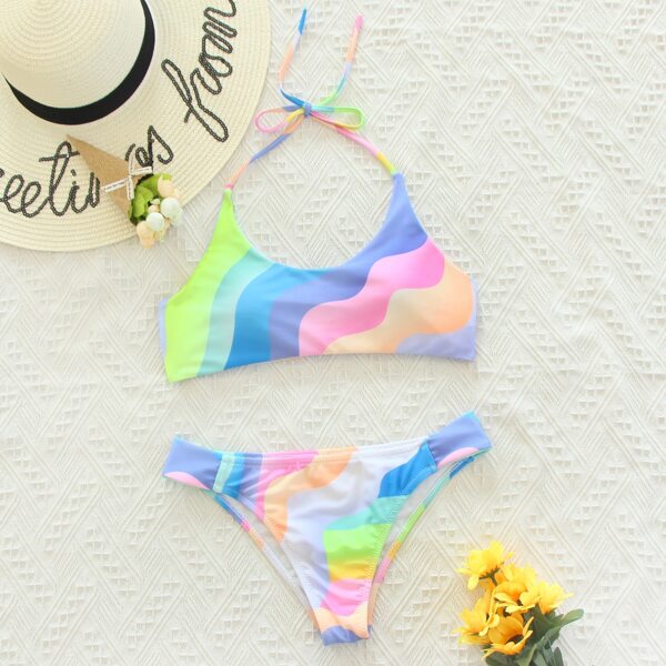 

Color Block Halter Bikini Swimsuit, Multicolor