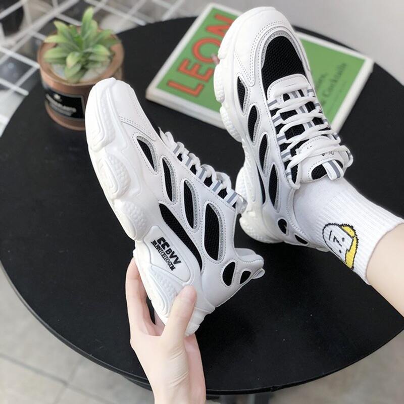 

Lace-up Chunky Trainers, Black and white