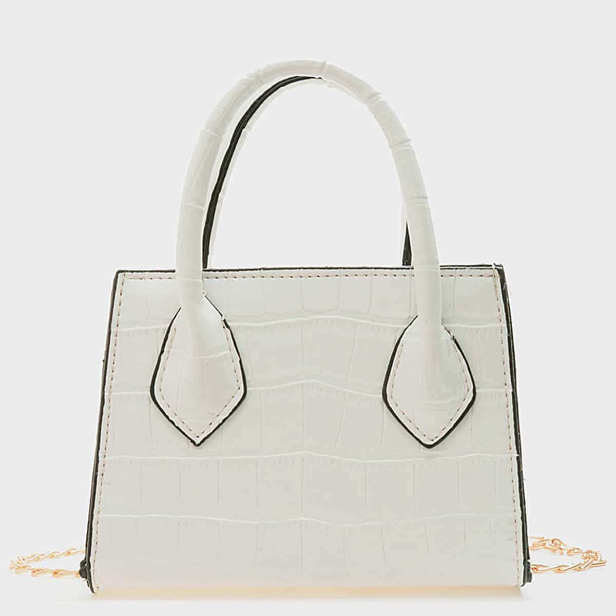 

Croc Embossed Mini Satchel Bag, White