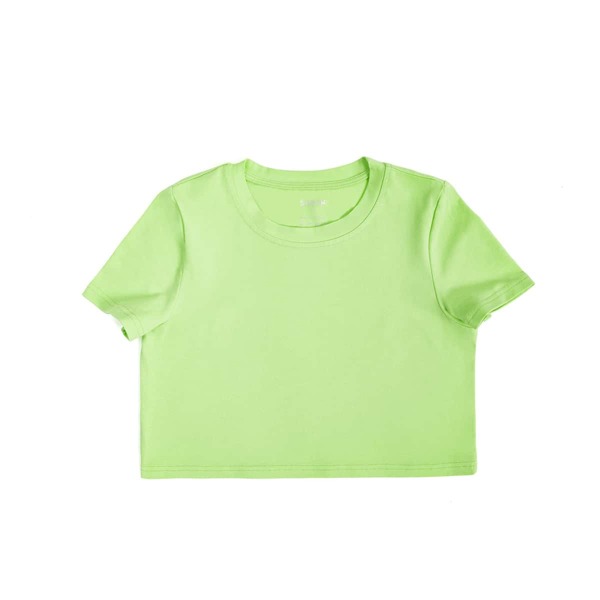 

Solid Round Neck Crop Tee, Lime green