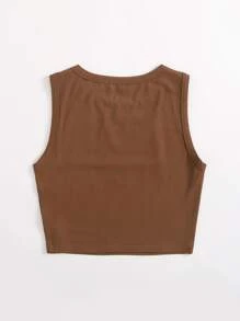 SHEIN EZwear Solid Crop Tank Top - Coffee Brown - View 2