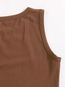 SHEIN EZwear Solid Crop Tank Top - Coffee Brown - View 3